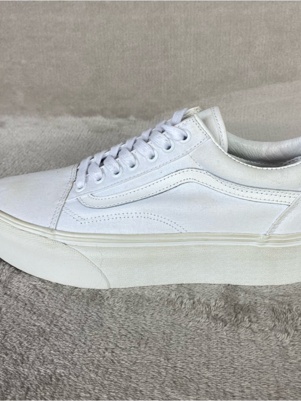 Vans Old Skool Stackform Shoes Womens Size 10 White Canvas Platform - Picture 2 of 11